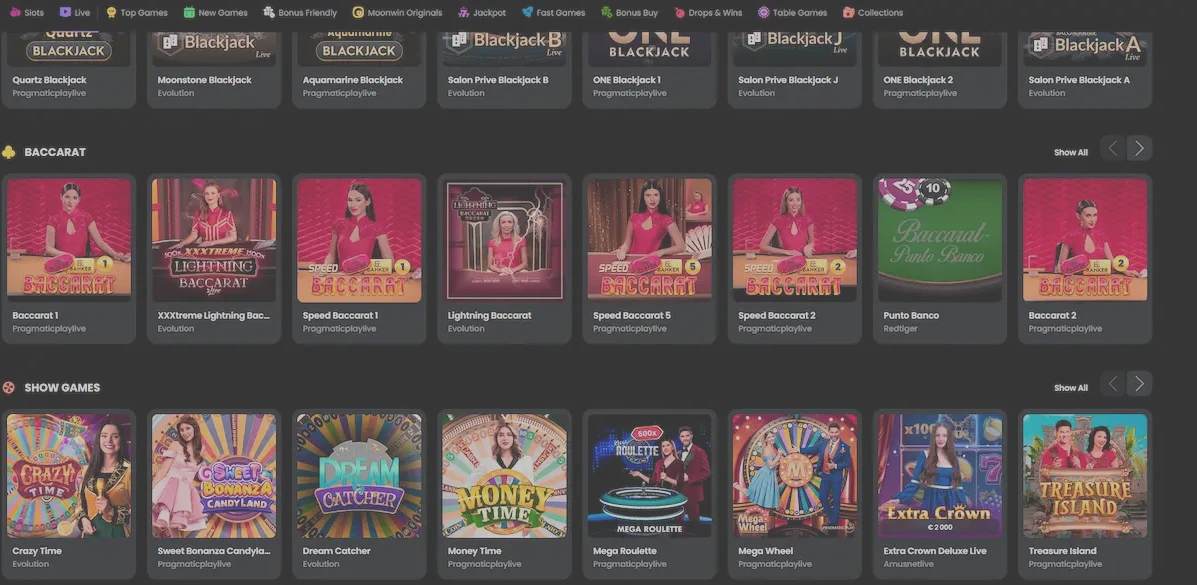 Moonwin Casino live baccarat table screenshot