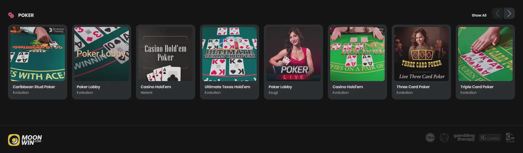Moonwin Casino live poker table screenshot